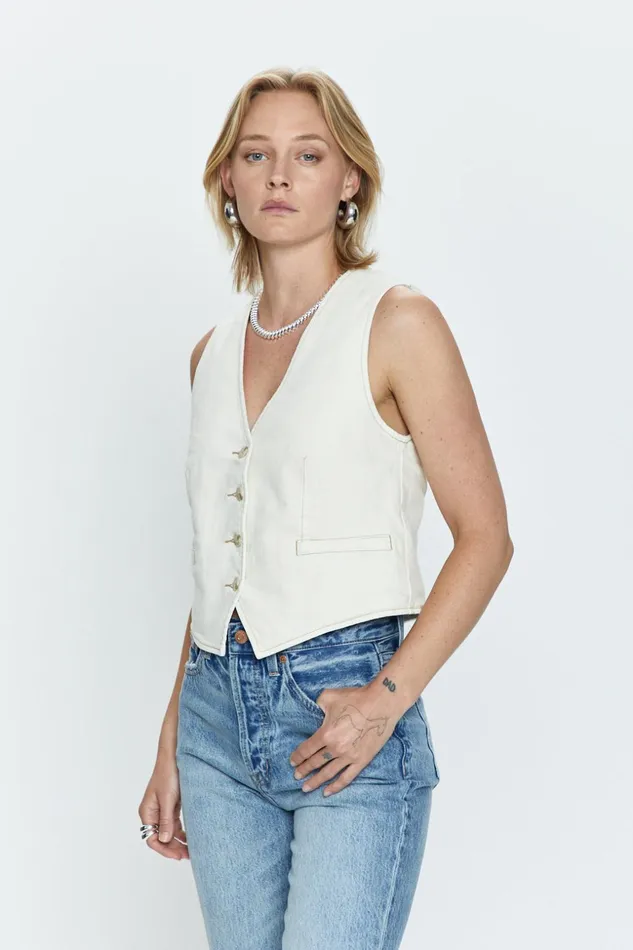 Women Vero Denim Vest 8211 Ecru Pistola Denim Tops