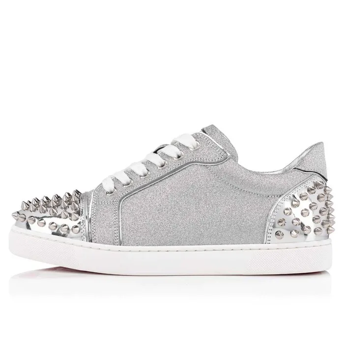 Women Vieira 2 Lowtop Sneakers 8211 Glittered Calf Leather And Spikes 8211 Silver Silver Christian Louboutin Sneakers