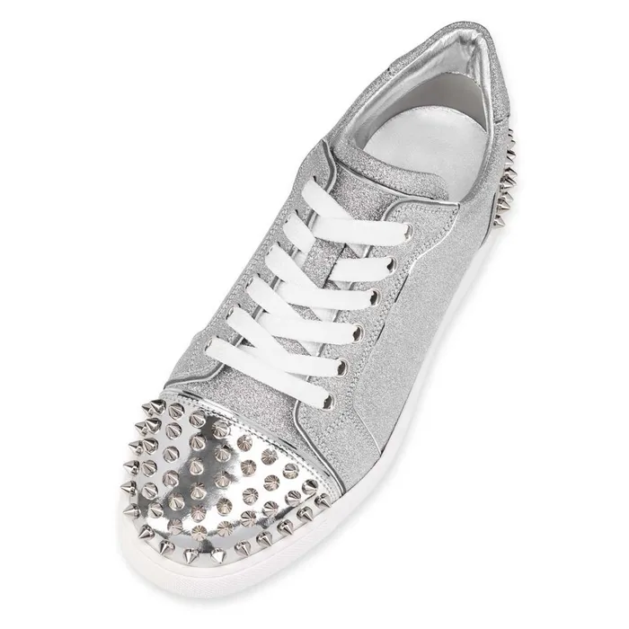Women Vieira 2 Lowtop Sneakers 8211 Glittered Calf Leather And Spikes 8211 Silver Silver Christian Louboutin Sneakers