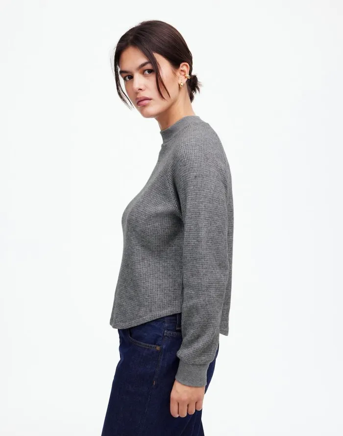 Women WaffleKnit LongSleeve Crewneck Tee Hthr Charcoal Madewell Sweaters