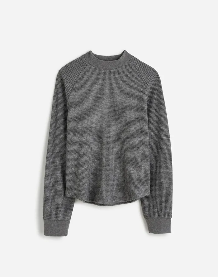 Women WaffleKnit LongSleeve Crewneck Tee Hthr Charcoal Madewell Sweaters
