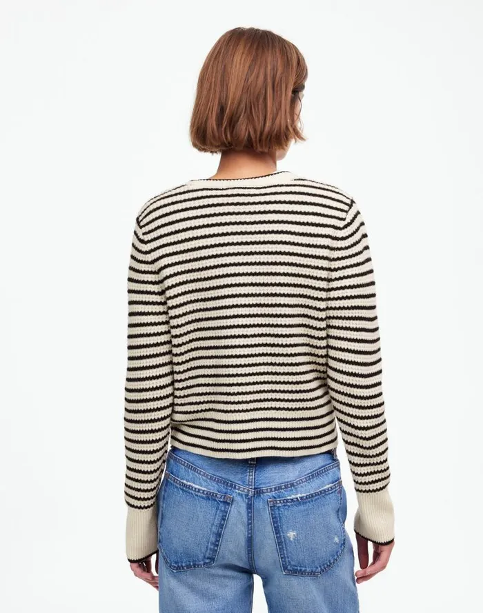Women WaffleKnit Wool Cardigan In Stripe Winter White Stripe Madewell Sweaters