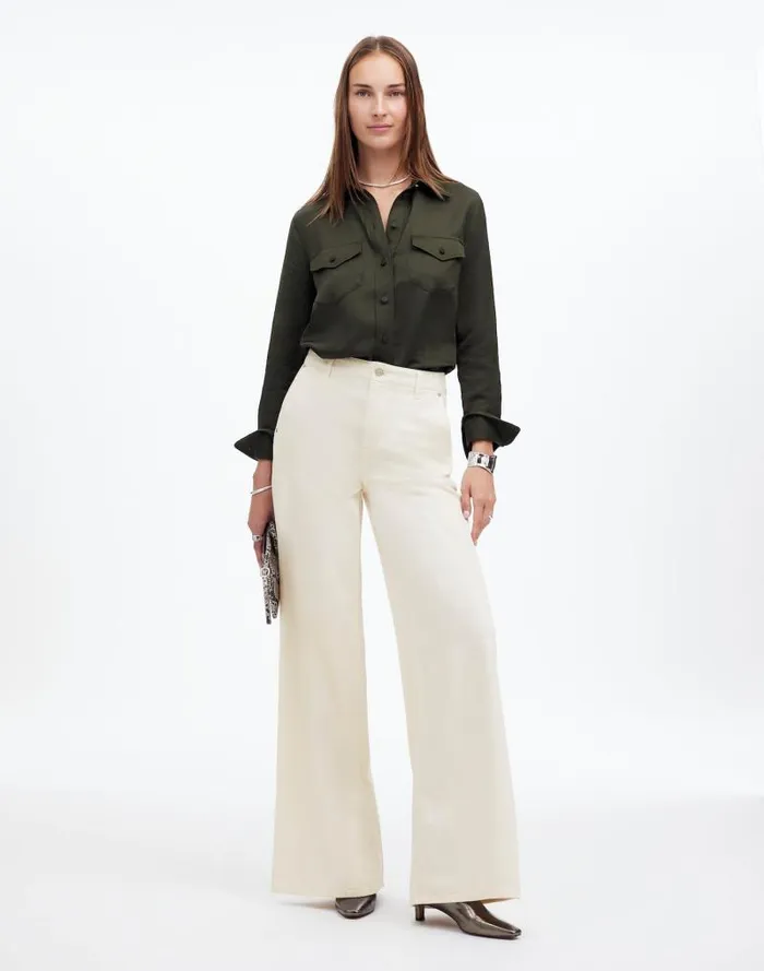 Women Wide Sweep Denim Trousers Vintage Ivory Madewell Jeans