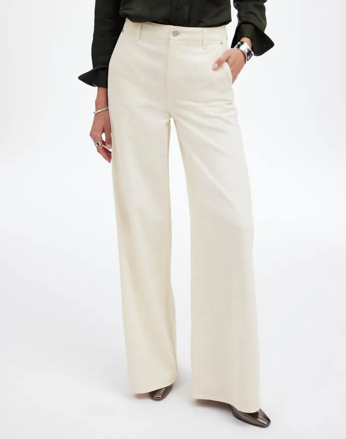 Women Wide Sweep Denim Trousers Vintage Ivory Madewell Jeans