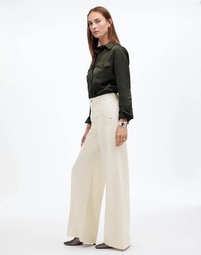 Women Wide Sweep Denim Trousers Vintage Ivory Madewell Jeans