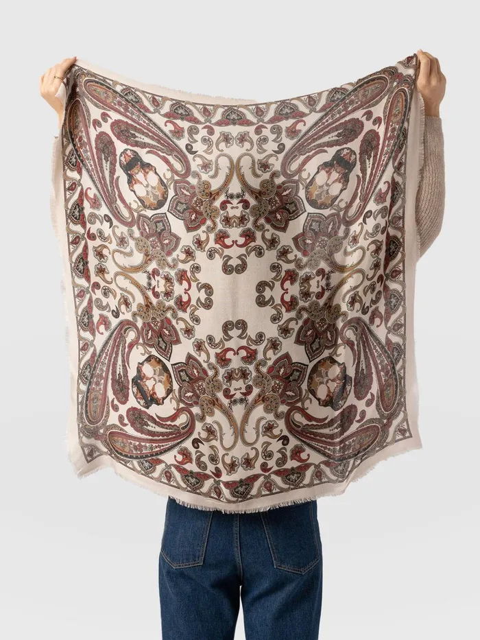 Wren Paisley Scarf 8211 CreamBurgundy Creamburgundy Women Saint And Sofia Scarves and Hats Wren Paisley Scarf 8211 CreamBurgundy Creamburgundy Women Saint And Sofia Scarves and Hats