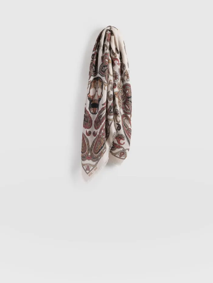 Wren Paisley Scarf 8211 CreamBurgundy Creamburgundy Women Saint And Sofia Scarves and Hats
